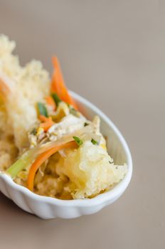 Japanese fried tempura  shrimp with tonkatsu sauce