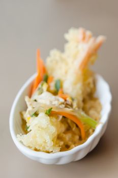 Japanese fried tempura  shrimp with tonkatsu sauce