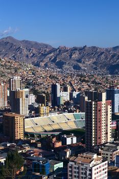 LA PAZ, BOLIVIA - OCTOBER 14, 2014: The sports stadium Estadio Hernando Siles in the district of Miraflores, one of the highest professional stadiums in the world, on October 14, 2014 in La Paz, Bolivia