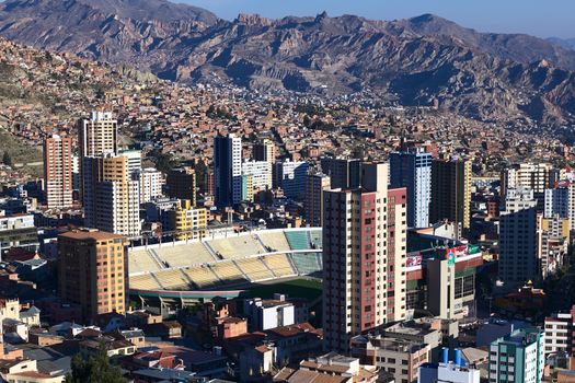 LA PAZ, BOLIVIA - OCTOBER 14, 2014: The sports stadium Estadio Hernando Siles in the district of Miraflores, one of the highest professional stadiums in the world, on October 14, 2014 in La Paz, Bolivia