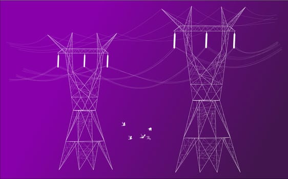 Silhouette of two electrical posts distributors in colored background.