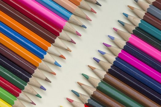 Abstract composition of a set wooden colour pencils