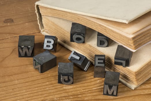 Old lead ink printing type from a book printing company. Historical metal letters from an old printing machine. Created and used in Netherlands in the middle of the last century.