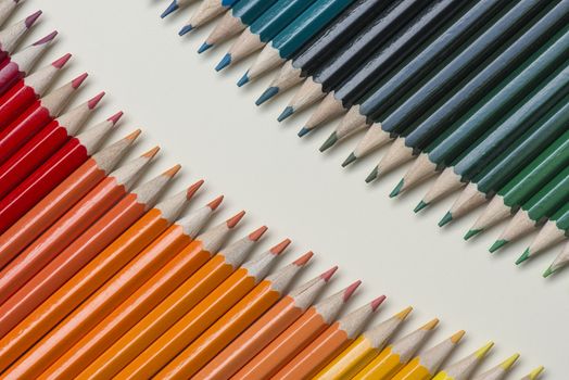 Abstract composition of a set wooden colour pencils