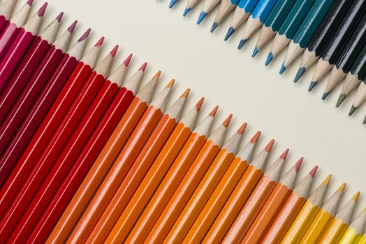 Abstract composition of a set wooden colour pencils