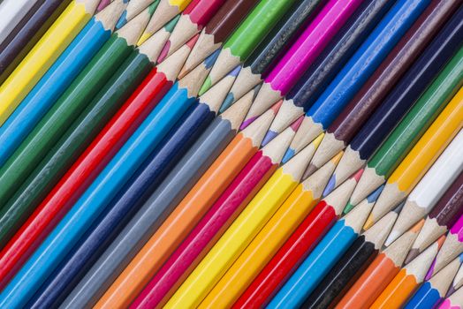 Abstract composition of a set wooden colour pencils