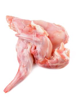 Heap of Legs and Breast of Raw Rabbit Meat isolated on white background