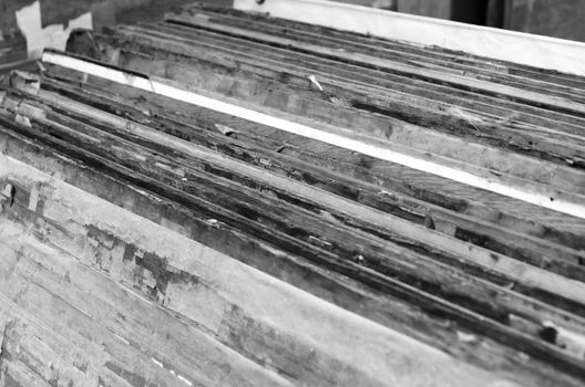 Old and decaying wood board in black and white