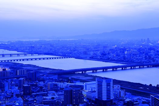 Osaka night view in, Osaka City, Osaka Prefecture, Japan