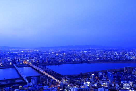 Osaka night view in, Osaka City, Osaka Prefecture, Japan