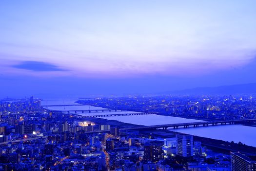 Osaka night view in, Osaka City, Osaka Prefecture, Japan