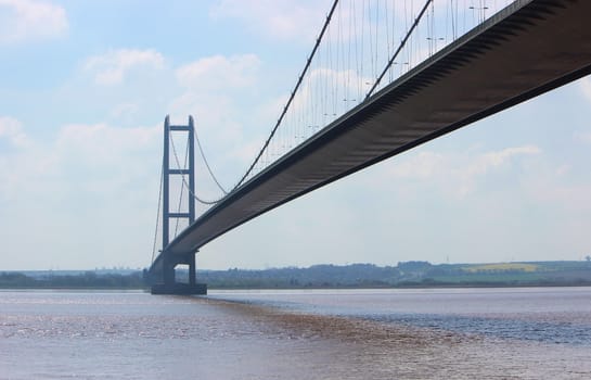 A close-up image of The Humber Suspension Bridge in Yorkshire, England.