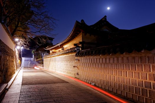 Bukchon Hanok historic district in Seoul at night, South Korea.