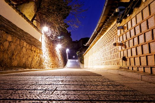 Bukchon Hanok historic district in Seoul at night, South Korea.