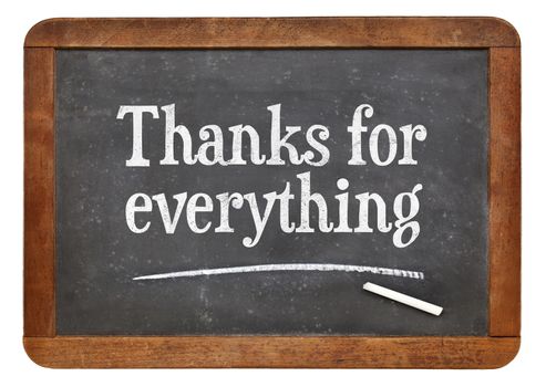 Thanks for everything  - text on a vintage slate blackboard