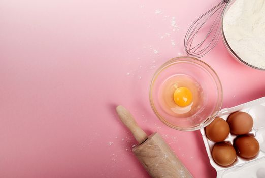 Kitchen, cuisine. Dough and eggs on the table