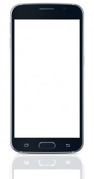 Black Sapphire Smartphone edge with blank screen on white background