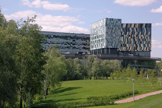 SKOLKOVO, MOSCOW, RUSSIA. Building of Moscow School of Management SKOLKOVO. Building was designed by British architect David Adjaye and have an area of 60,000 sq m 