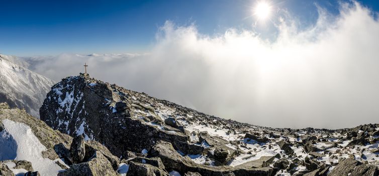 Panoramic view of winter mountains in High Tatras, Slovakia, Europe