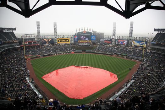 White Sox rain delay at U.S. Cellullar Field, including the upper deck facade.