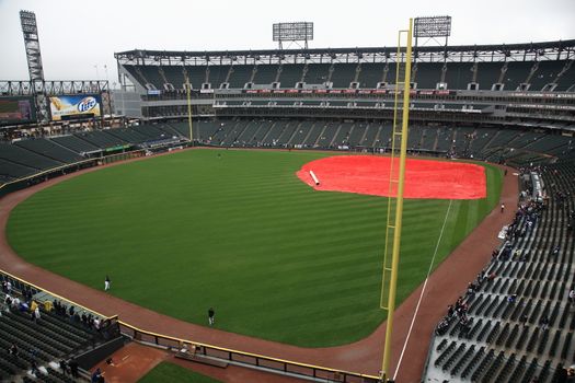 White Sox rain delay at U.S. Cellullar Field, including the upper deck facade.