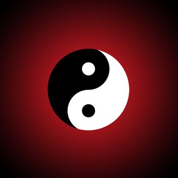 The Chinese symbol (yin-yang). A dark red background.