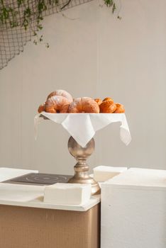 View of Italian croissants on silver tray