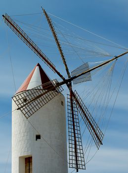 Beautiful Old Windmill on Blue Sky background in Menorca, Balearic Islands