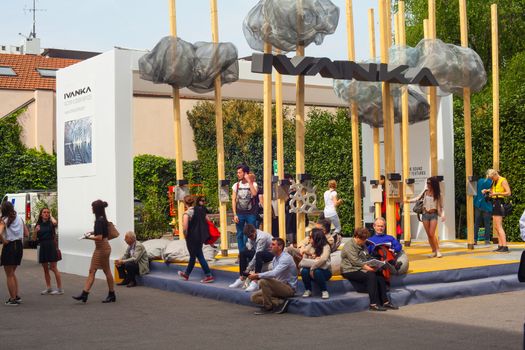MILAN, ITALY - APRIL 16: People visit Fuorisalone at Tortona space location of important events during Milan Design week on April 16, 2015