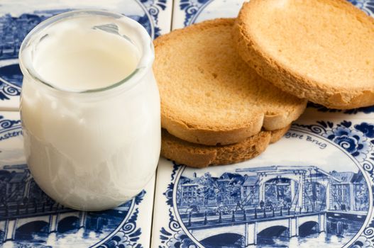 rusks for breakfast with jam and yogurt