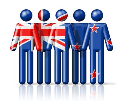 Flag of New Zealand on stick figure - national and social community symbol 3D icon
