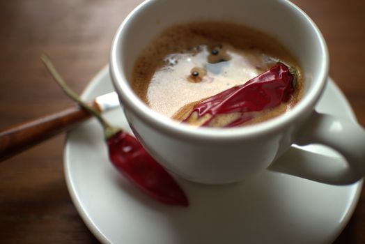 Coffee with chilly pepper to get more taste