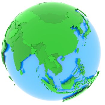 Political map of Asia with countries in different shades of green, isolated on white background. 