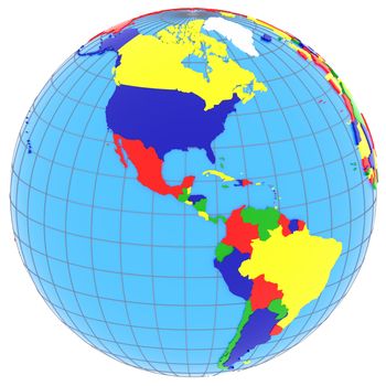 South and North America, political map of the world with countries in four colours, isolated on white background.