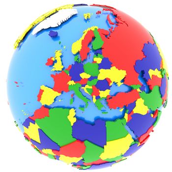 Europe, political map of the world with countries in four colours, isolated on white background. 