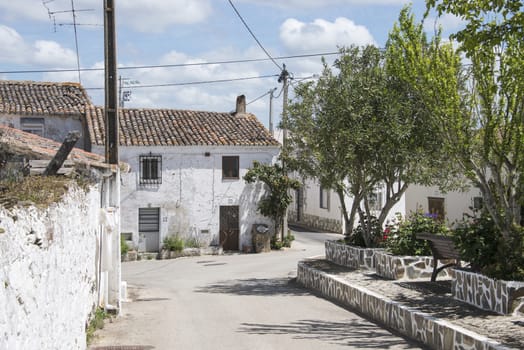 Ameixial typical white houses in portugese village in the north of the algarve