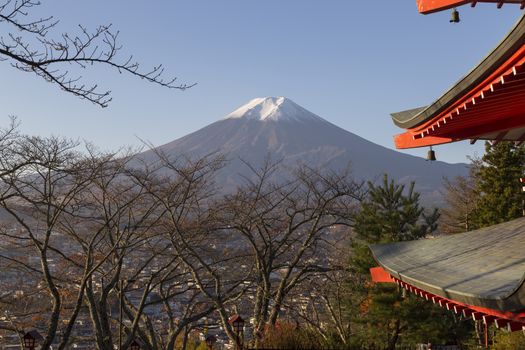 This photo was shot from the area around Mt.Fuji in Autumn. It is time to start snow cap on the top of Mt.Fuji. Chureito pagoda in one of the most famous to visit.