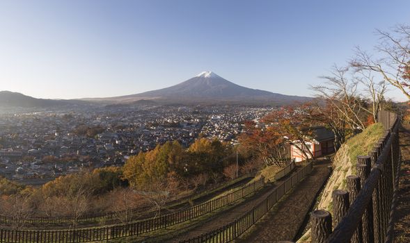 This photo was shot from the area around Mt.Fuji in Autumn. It is time to start snow cap on the top of Mt.Fuji. Chureito pagoda in one of the most famous to visit.