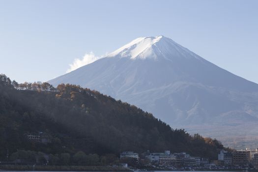 This photo was shot from the area around Mt.Fuji in Autumn. It is time to start snow cap on the top of Mt.Fuji. There are 5 lake around Mt.Fuji.