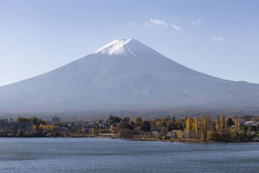 This photo was shot from the area around Mt.Fuji in Autumn. It is time to start snow cap on the top of Mt.Fuji. There are 5 lake around Mt.Fuji.