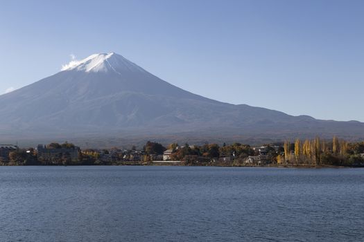 This photo was shot from the area around Mt.Fuji in Autumn. It is time to start snow cap on the top of Mt.Fuji. There are 5 lake around Mt.Fuji.