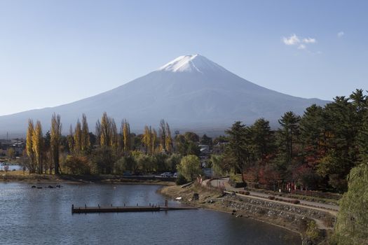 This photo was shot from the area around Mt.Fuji in Autumn. It is time to start snow cap on the top of Mt.Fuji. There are 5 lake around Mt.Fuji.