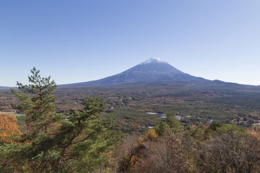 This photo was shot from the area around Mt.Fuji in Autumn. It is time to start snow cap on the top of Mt.Fuji. There are 5 lake around Mt.Fuji. This is shot from Mt.Koyodai.