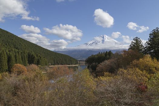 This photo was shot from the area around Mt.Fuji in Autumn. It is time to start snow cap on the top of Mt.Fuji. There are 5 lake around Mt.Fuji.