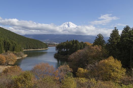 This photo was shot from the area around Mt.Fuji in Autumn. It is time to start snow cap on the top of Mt.Fuji. There are 5 lake around Mt.Fuji.