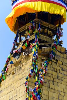 KATHMANDU, NEPAL - MAY 13, 2015: minor damage is visible on Boudhanath stupa.