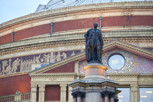 Prince Albert statue at the South porch at the Royal Albert Hall, in London. The concert hall is home to the Proms, which take place each summer since 1941.