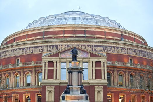 Prince Albert statue at the South porch to the Royal Albert Hall, in London. The concert hall is home to the Proms, which take place each summer since 1941.