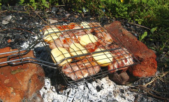 Barbeque Fried On The Bonfire And Coals