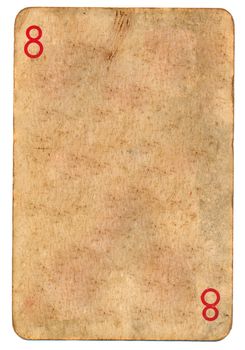 old playing card paper background with number 8 isolated on white